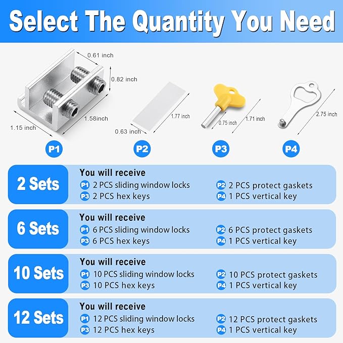 Sliding Window Locks (2 Sets), Secure Window Lock with Key, Window Locks for Up and Down Windows & Horizontal Sliding Windows, Adjustable Window Lock, Sturdy and Durable, Does Not Deform.