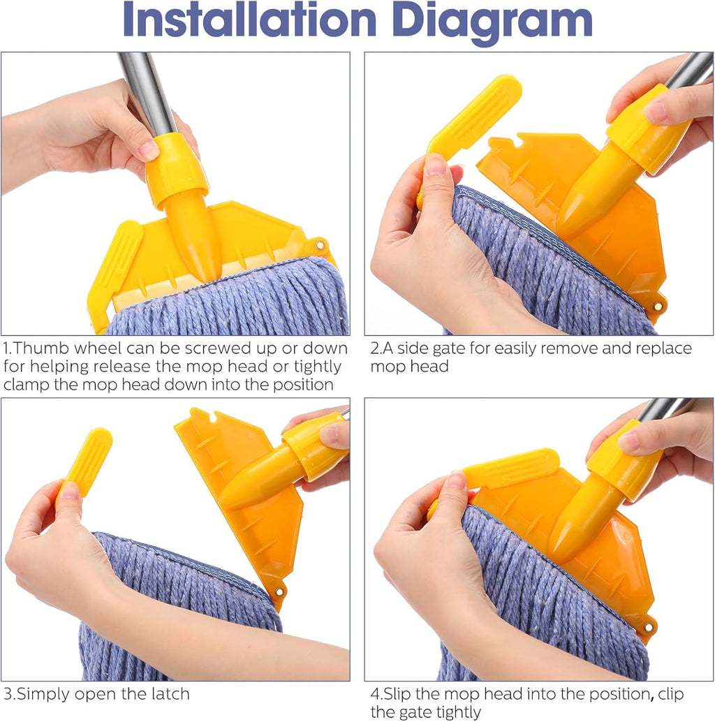 6 Pack Heavy Loop End Cotton String Mop Head Heavy Duty Mop Head Commercial Refills Mop Head Replacement for Home Industrial Commercial Floor Cleaning(Blue, Orange)