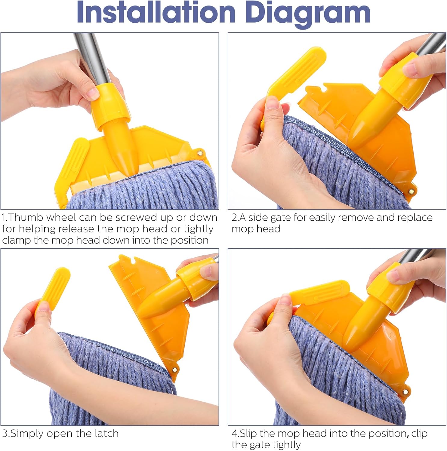 6 Pack Heavy Loop End Cotton String Mop Head Heavy Duty Mop Head Commercial Refills Mop Head Replacement for Home Industrial Commercial Floor Cleaning(Blue, Orange)