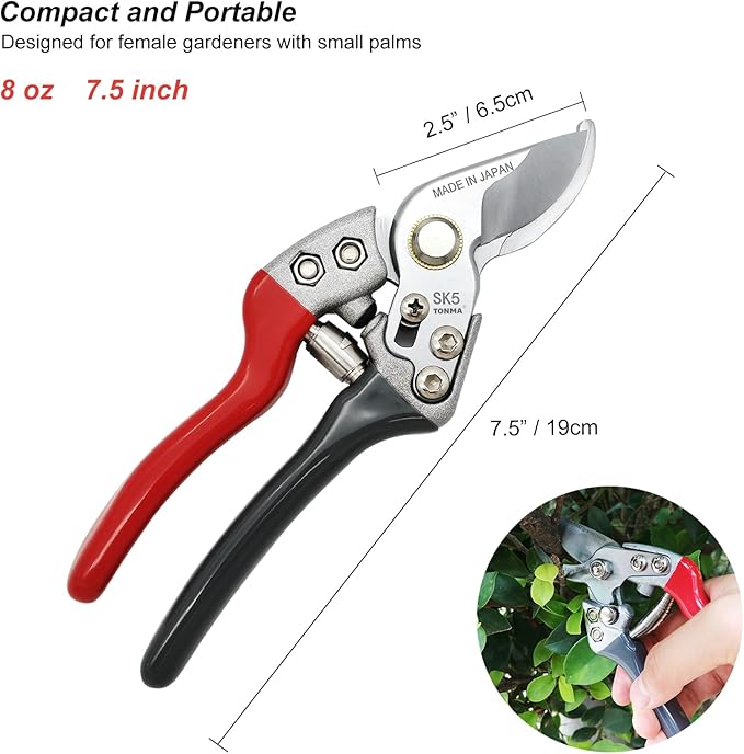 TONMA Pruning Shears [Made in Japan] Professional 7.5 Inch Premium Plant Garden Scissors Secateurs with Ergonomic Handle, Bypass Hand Pruners Branch Gardening Clippers for Plants