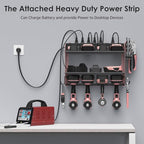 CCCEI Modular Power Tool Organizer Wall Mount with Charging Station. Garage 4 Drill Storage Shelf with Hooks, Drill Bit Heavy Duty Rack, Pink Tool Battery Holder Built in 8 Outlet Power Strip.