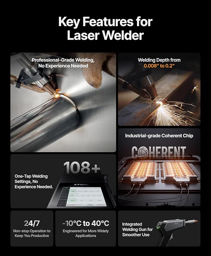 xTool MetalFab 1200w 4-in-1 Laser Welding Machine CNC Cutter Cleaner Engraver, 400mm/s Precise Cutting, 8X Faster Than TIG, 108+ presets, Cut 10mm Carbon Steel, Industrial Grade Laser Welder