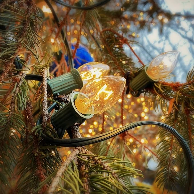 25 Pack Clear Christmas Lights C7 Incandescent Replacement Bulbs, C7 Vintage Christmas Lights Outdoor 5 Watts Night Light Bulbs Fits in C7/E12 Base for Indoor and Outdoor Home Party Decorations