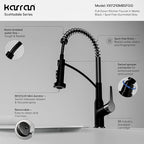 Karran Scottsdale Commercial Style Pull-Down Kitchen Faucet with Sprayer, Matte Black and Spot-Free Gunmetal Grey, High Arc Single Handle Pre-Rinse Spring Faucet