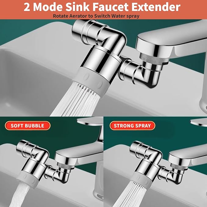 1440° Swivel Sink Extender for Faucet - Universal Kitchen Sprayer, 2 Flow Modes, 1080°+360° Rotatable Kitchen Sink Attachment, Swivel Multifunctional Robotic Arm for Kitchen/Bathroom
