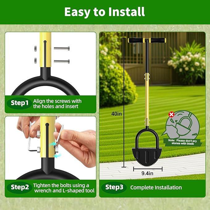 Lawn Edger Tool, Half Moon Tooth Edger with T-Grip Handle, 40-Inch Long Handled Sidewalk Grass Edger for Precise Lawn Edging and Land scaping