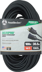 Southwire AGRIPRO Medium Duty Extension Cord, 100Ft, 14 Gauge, 3 Conductor, Farm/Workshop Cord, SJTOW, Black, 64816301