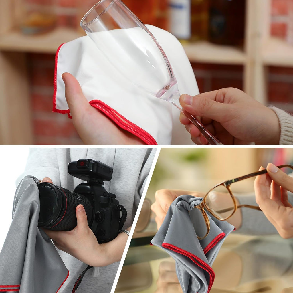 VitalCozy 6 Pcs Wine Glass Polishing Cloths Large Microfiber Cleaning Cloths 25 x 20 Inch Lintless Towels for Drying Wine Glasses Cleaning Window Stemware Dishes Glassware (Gray, White)