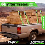 XSTRAP STANDARD Ratchet Tie Down Straps 4 Pk 15Ft- 500 Lbs Load Cap- 1500 Lb Break Strength-Cargo Straps for Moving Appliances, Lawn Equipment, Motorcycle