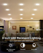 ZYC 8 Inch Recessed Lighting - 18W 1802LM Black Recessed Lighting,Dimmable 5CCT 2700K/3000K/3500K/4000K/5000K Selectable,IC Rated,Ultra-Thin Dimmable Canless Wafer Downlight Pack of 6 White.