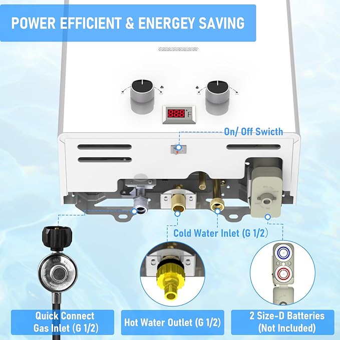 Tankless Water Heater, VANSTON Propane Water Heater Outdoor, 2.11GPM Portable Water Heaters, Instant Hot Water Heaters, Overheat Protection, Easy Installation, Lightweight with Handle for RV, Camping