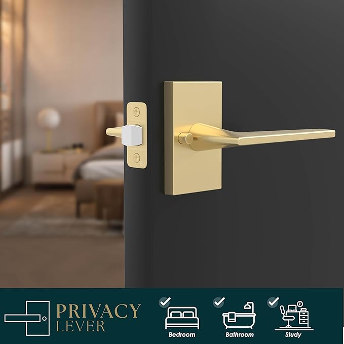 Mega Handles Apex Privacy Door Handle - 1 Pack Interior Reversible Gold Door Handle, Heavy Duty Bed & Bath Door Handles with Privacy Door Lock, Fits All Standard Doors - Satin Brass