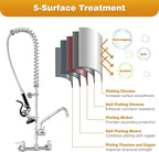 Commercial Faucet with Sprayer,BESTJEEF Commercial Wall Mount Kitchen Sink Faucet with Pre Rinse Sprayer for Kitchen Cook - 47" Height Faucet with 8" Center and 12" Add-On Spout