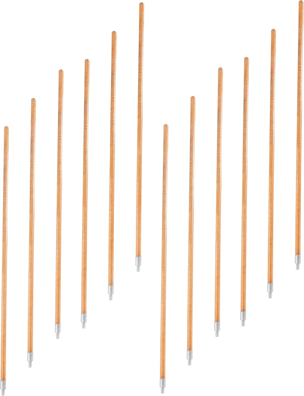 Matthew Cleaning Commercial 60inch Screw On Mop Handle for Floor Cleaning Heavy Duty Mop Head Replacement Holder Industrial Grade Lacquered-Wood Handle with Threaded Metal Tip - 12 Pack