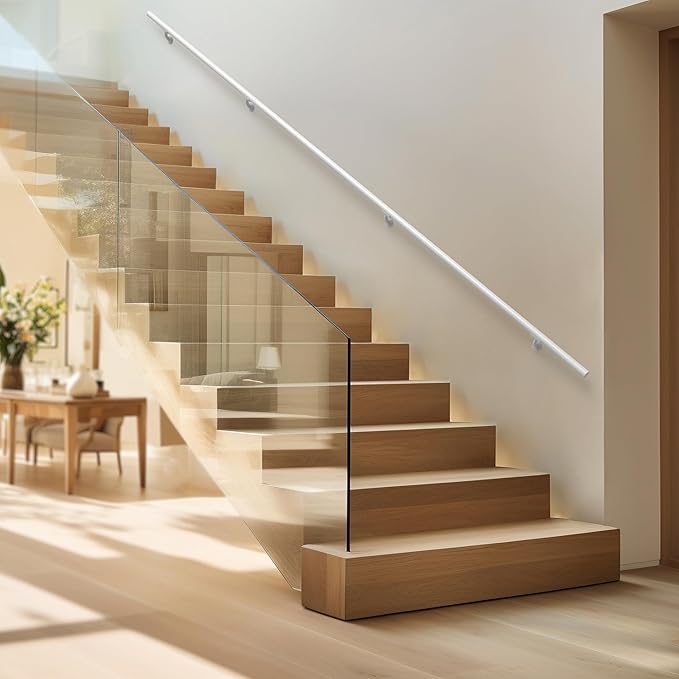 Meranti Aluminum Handrail for Indoor or Outdoor Steps and Stairs – Hand Rails for Elderly – DIY Complete Stair Railing Kit (AHR, Glossy White, 3' Length)