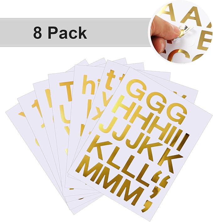 Outus 8 Sheets Vinyl Letter Stickers Self Adhesive Mailbox Numbers Alphabet Stickers Stick on Letters for Christmas Stockings Scrapbook Bulletin Board School Business(1 Inch,Gold)