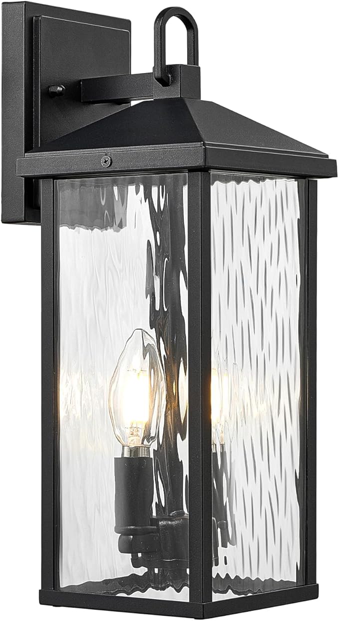 Darkaway Outdoor Wall Lights, Exterior Lighting Fixtures Wall Mount Porch Lights Waterproof Outdoor Sconce with Water Ripple Glass E12 Socket for House Patio Hallway Garage