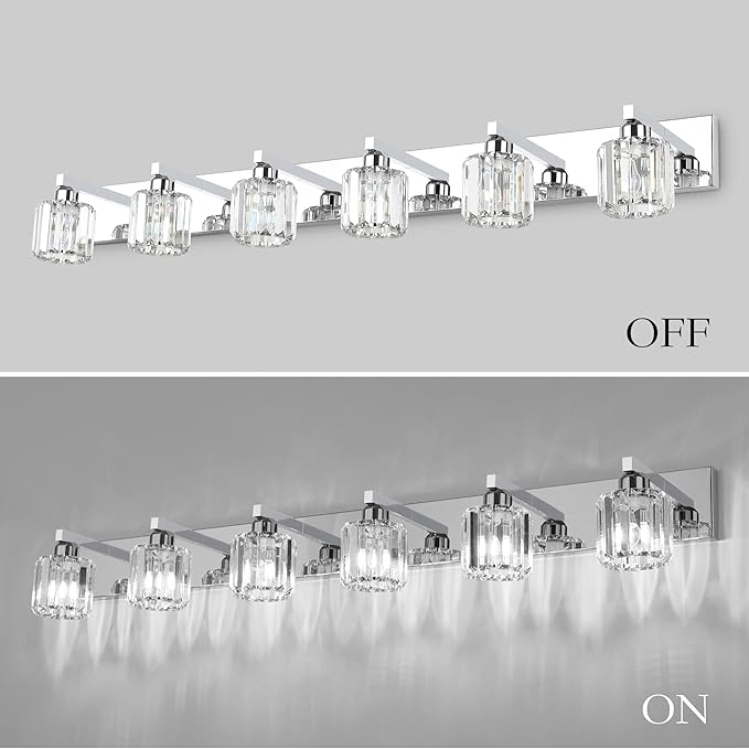 Aipsun Bathroom Vanity Light Crystal Vanity Lighting Fixtures 6 Lights Chrome Vanity Light for Bathroom (Exclude Bulb)