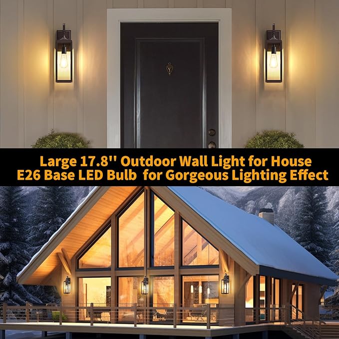 18'' Large Outdoor Wall Lights 2 Packs, Modern Brown Exterior Lighting Fixtures, Waterproof Outdoor Sconces Porch Light for House Wall Mount, Farmhouse Wall Lanterns for Front Door, Garage