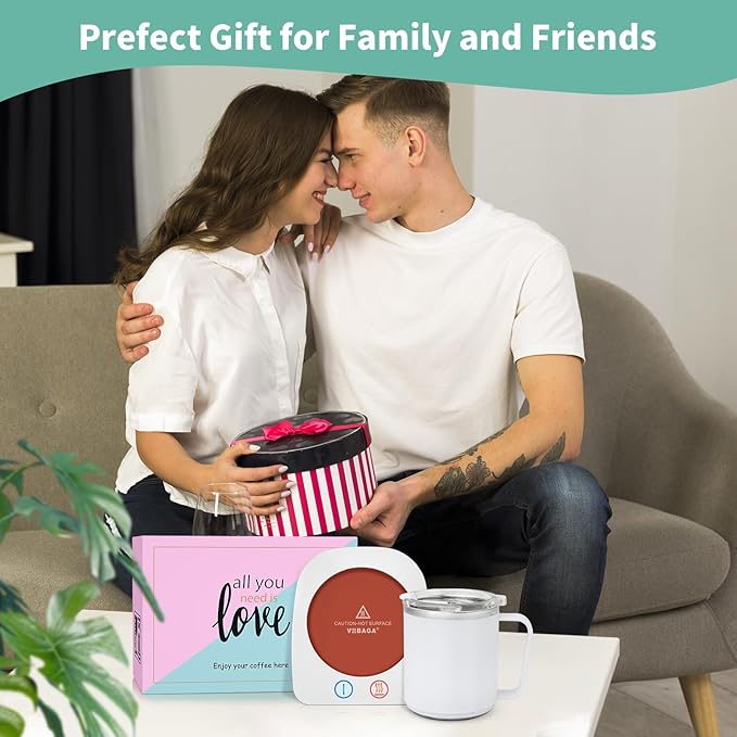 VOBAGA Coffee Warmer & Mug Warmer for Home Office Home Desk Use, Electric Cup Beverage Warmer with 3 Temperature Settings for Tea, Water, Cocoa with Auto Shut Off After 4 Hours (White Warmer Set)