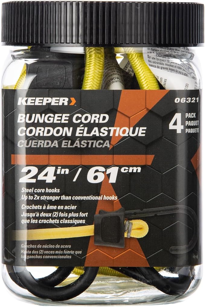 Keeper - 24” Bungee Cord With SST Hooks, 4 Pack - UV And Weather-Resistant
