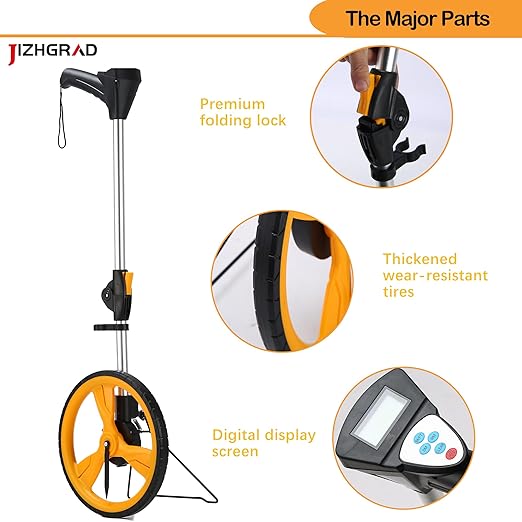Measuring Wheel Digital Display ±0.3% High Accuracy, 12.5 '' Foldable Distance Measuring Wheel in Feet/Meter, 0.98 Inch Diameter Steel Pipe, Can Store 5 Datas, with Rainproof Backpack