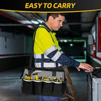 Tool Bag, Portable Tool Box Organizer Adjustable Shoulder Strap, Carry Tool Tote Heavy Duty Tool Storage Bag With Wide Mouth,Tool Bags for Men Mechanic EngineerGift - L, Dark Grey & Black