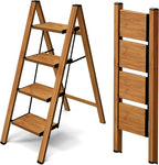 Taranta 4 Step Ladder,Aluminum Lightweight Folding 4 Step Stool with Anti-Slip Wide Pedal, 330lbs Capacity Step Ladder for Household,Kitchen,Office - Woodgrain