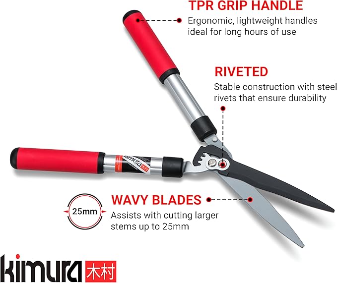Kimura® Pro Heavy Duty Hedge Shears - Premium Garden Clippers with Patented Gearing Technology, Ultra Lightweight Aluminium Handles, Japanese SK5 Steel Blades, Ideal Shears for Gardening - 22" Trimmer