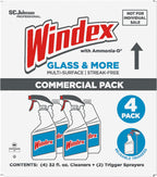 SC Johnson Professional Windex Original Glass Cleaner, Fresh Scent, 32 oz Spray Bottle, 4/Carton (327171)
