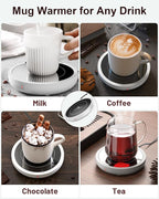 SWEETFULL Coffee Mug Warmer, 36W Electric Coffee Cup Warmer for Desk with 3-Temp Settings Advanced Temperature-Controlled Beverage Warmers Heating Plate for Coffee, Milk, Tea, Candle Wax - White