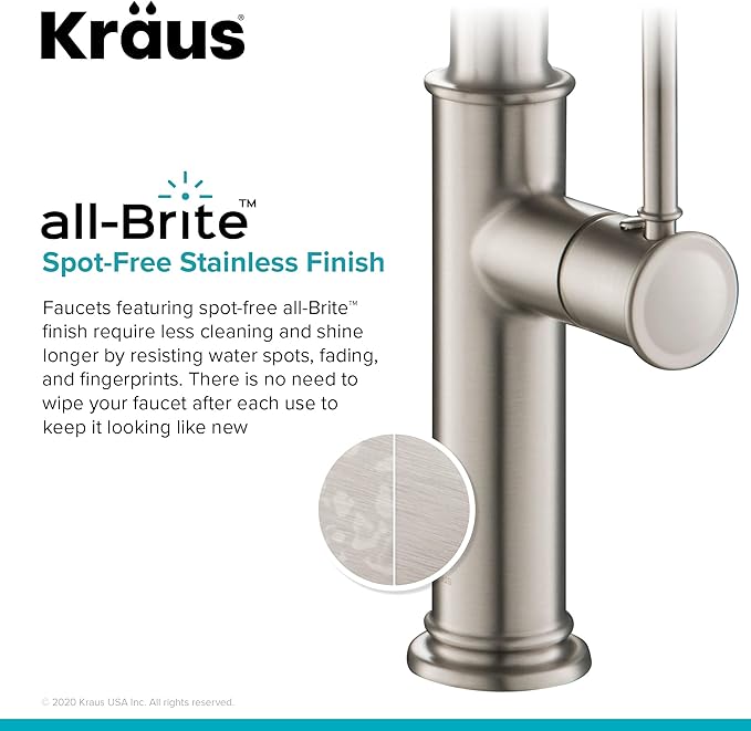 KRAUS Sellette Commercial Style Spot Free Stainless Steel Single Handle Pull-Down Kitchen Faucet with Deck Plate and Soap Dispenser, KPF-1683SFS-KSD-80SFS