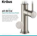 KRAUS Sellette Commercial Style Spot Free Stainless Steel Single Handle Pull-Down Kitchen Faucet with Deck Plate and Soap Dispenser, KPF-1683SFS-KSD-80SFS