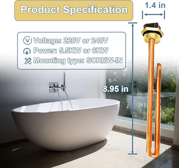 Upgraded HE 55220 Water Heater Element, For Ecosmart ECO POU 6, ECO 8, ECO 11, Rheem, Eemax, Richmond Electric Tankless Water Heaters, Replace 60208 Heating Element, 5.5KW 220V or 6KW 240V, 2 Pack