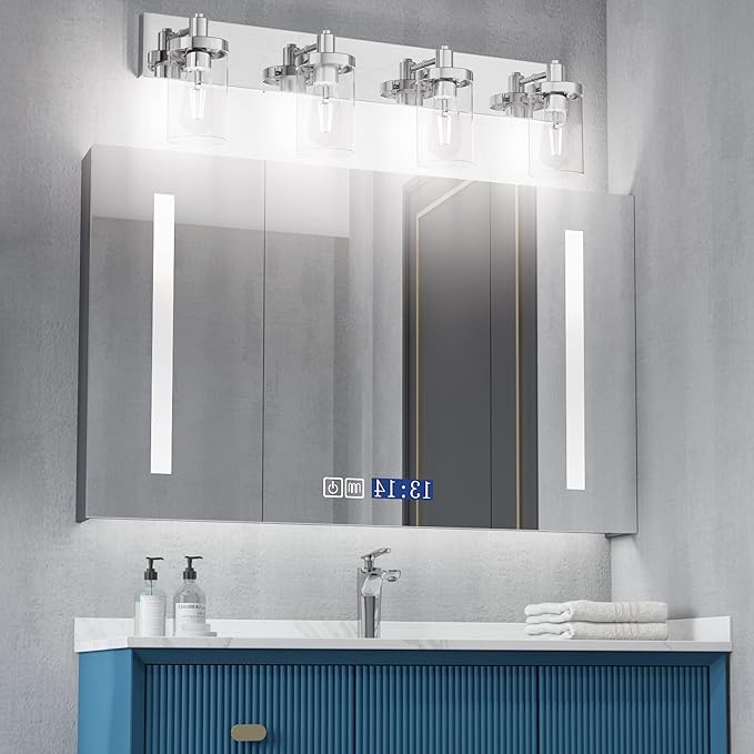 Aipsun Bathroom Vanity Light Farmhouse 4 Light Chrome Vanity Lighting Fixtures with Clear Glass Shade(Exclude Bulb)