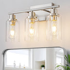 3 Light Bathroom Light Fixtures Brushed Nickel Vanity Light Over Mirror Modern Farmhouse Wall Lighting Sconces Wall Lamp for Bathroom, Bedroom, Living Room E26 Socket with Glass Shade