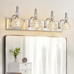Modern Glass Crystal Vanity Light - Vintage Bathroom Lighting Fixtures Over Mirror, 4 Light Vanity Lights G9 Bulb (27.55 Inch, Nickel)