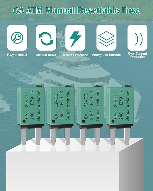 6A Low Profile Mini Blade Fuse Kits Automotive 6Amp ATM Manual Resettable Fuses Boat Reset Circuit Breaker Fuses Protect for Boat RV Car Truck DC 12V 28 Volts 6 AMP Car Mini Assortment Kit