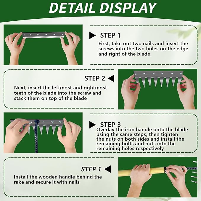 Upgraded Weed Puller Tool, Rust-Proof Manual Weed rake (cultivates Soil with Wooden Handle), 8-Tine Manganese Steel Iron rake for Gardening/Weeding, Gardinia uprooting Tool