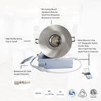 Premium Canless Recessed Gimbal Downlight Rotatable-Spotlight 5 CCT Eyeball Ceilling Potlight, Dimmable Lights Fixture with Junction Box, 8W CCT Adjustable (Brushed Nickel, 4 Inch)