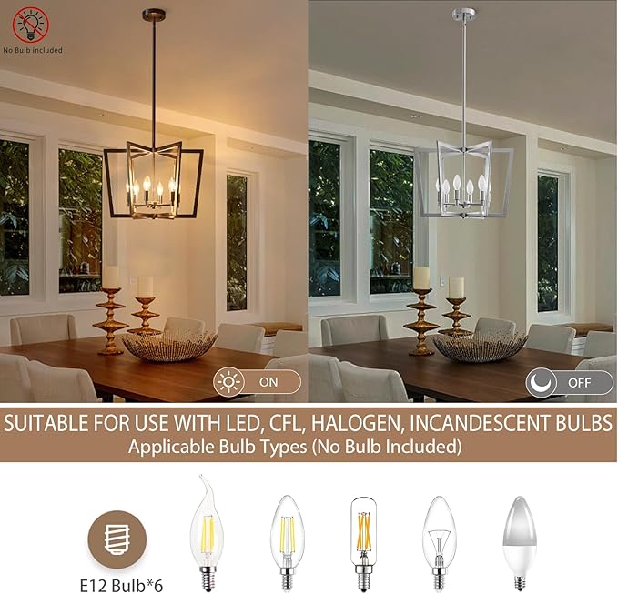 Brushed Nickel Chandelier, 6-Light Geometric Dining Room Light Fixture Over Table Metal Modern Chandelier Lighting for Kitchen Island Entryway, 20 Inch Pendant Lighting Hanging Ceiling Lamp