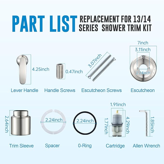 Replacement for Delta Classic 13 Series Single-Function Trim Kit, T13010 Shower Handle, Fit Delta Shower Valve R10000 Series, Brushed Nickel (Cartridge Included)