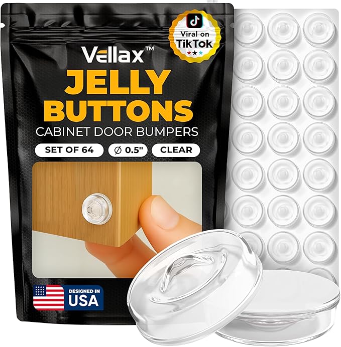 64 Self Adhesive Cabinet Door Bumpers – Sticky Clear Silicone Rubber Pads for Furniture Drawers, Kitchen Cabinets, Decor, Wall Protection – Vellax