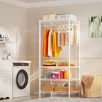 Ulif H4 Mini Portable Closet, 4 Tiers Freestanding Clothing Garment Rack for Small Space, Metal Clothes Wardrobe System for Bedroom, 23.6" W x 14" D x 76.4" H, Load 502 lbs, White