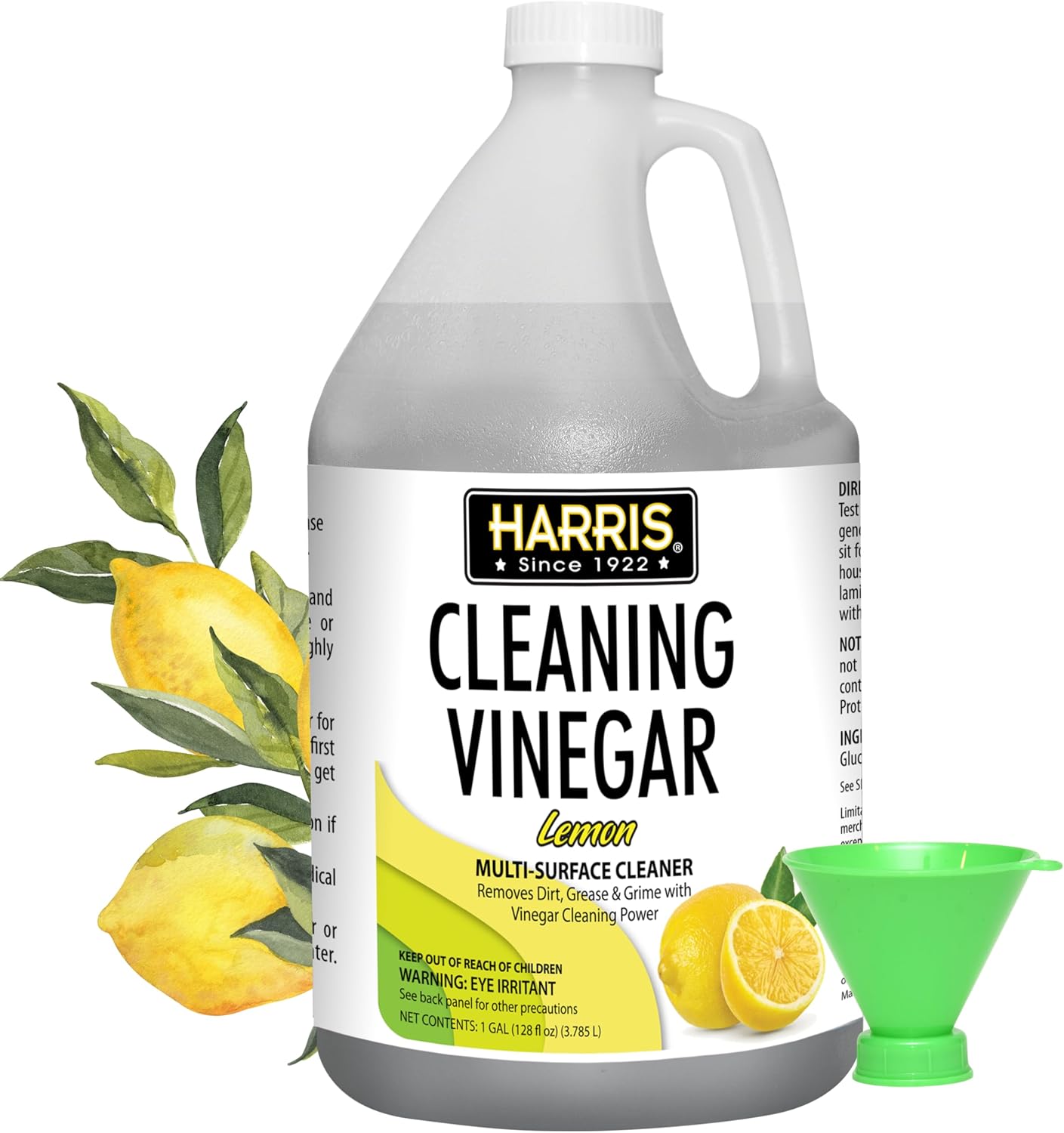 HARRIS Cleaning Vinegar All Purpose Household Multi-Surface Cleaner, 128oz (Lemon) with Easy Pour Funnel Included