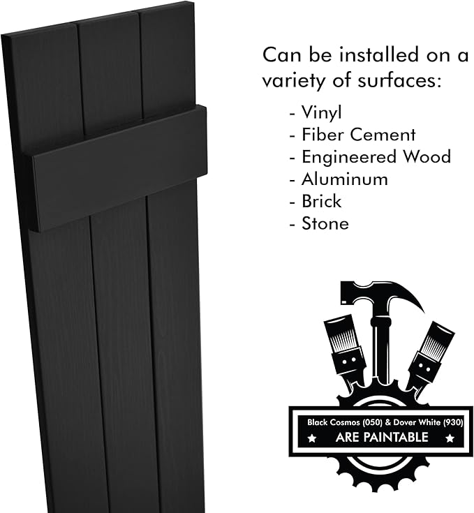 Board & Batten Vinyl Shutters (1 Pair) | 11"x59" (3-Board) - Black Cosmos/Paintable | Exterior Window Shutters | Includes Mounting Hardware | Simple Installation | Made in USA