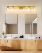 6 Light Bathroom Vanity Light, HWH Brushed Gold Light Fixture Bathroom Wall Vanity Lights, Modern Brass Vanity Lights Over Mirror with Clear Glass Shade, 5HLT63B-6W BG