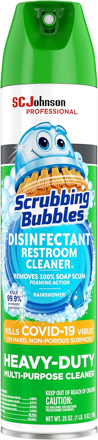 SC Johnson Professional, Scrubbing Bubbles Multipurpose Bathroom Cleaner & Disinfectant Aerosol, 25 Oz (Pack of 12)