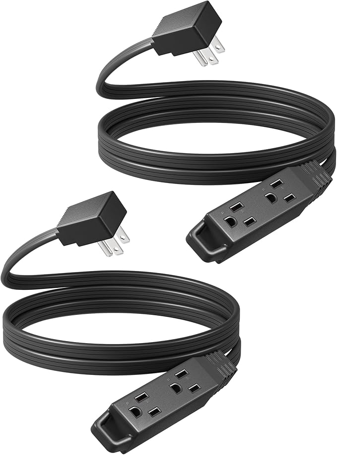DEWENWILS 6FT Flat Plug Extension Cord, 3 Prong Ultra Thin Power Strip, 13A/125V/1625W, 16/3 Awg Grounded Flat Power Cable for Indoor Narrow Space, SPT-3 Cord, ETL Listed, Black, 2 Pack
