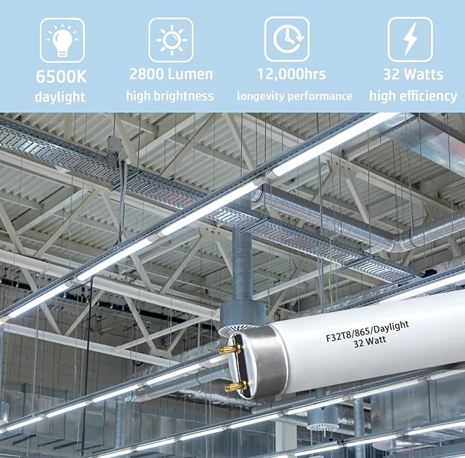 (10pack) 48 inch F32T8/865 Fluorescent Tube Light,4FT 32Watts 6500K Full Spectrum Daylight Bulb,Ra83 High Transparent Replacement for Ceiling Lights,Fish Tank Bulb